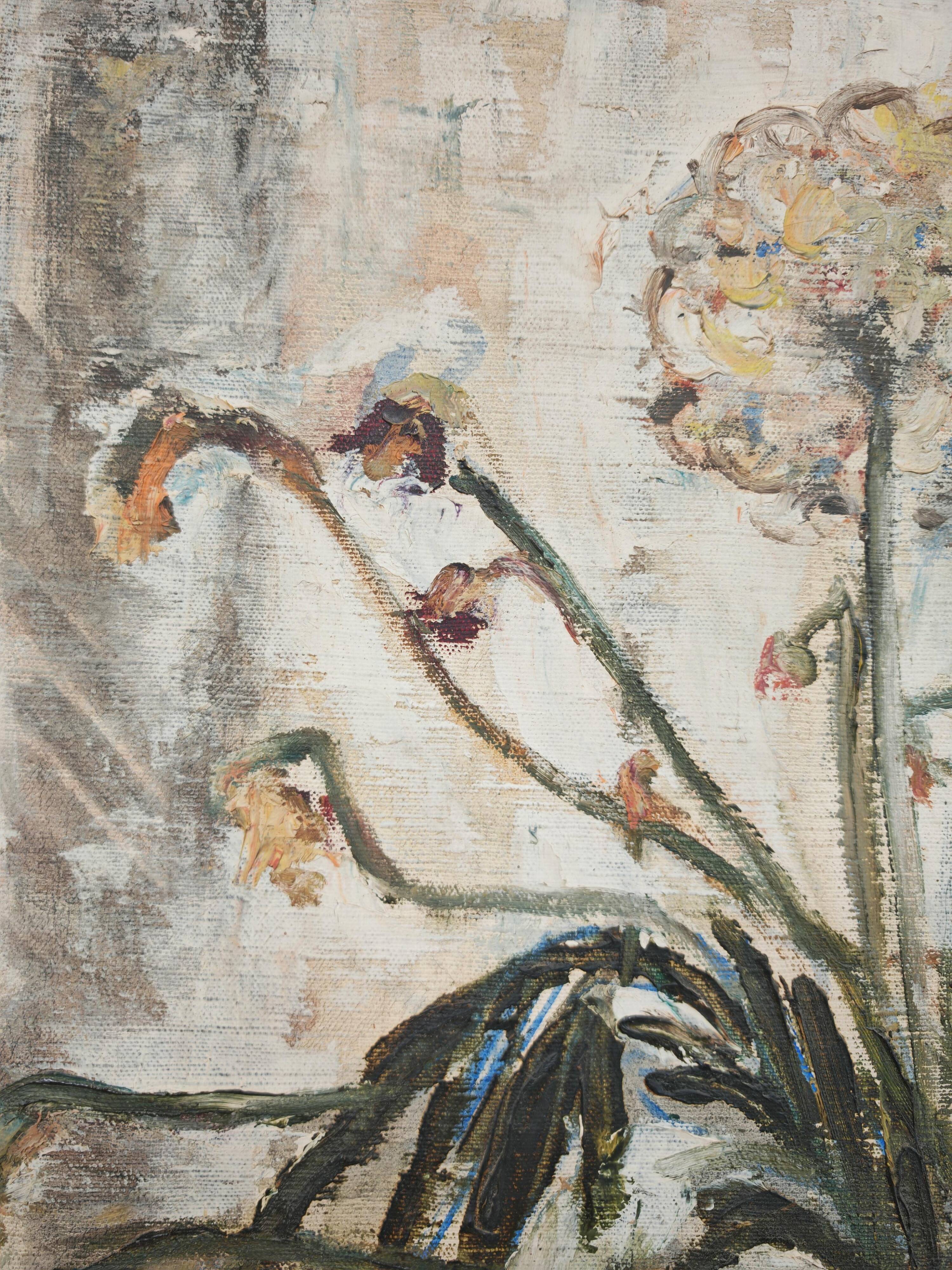 "Flowers", huile sur toile par Branislava Modelska-Jovanovic 1963
