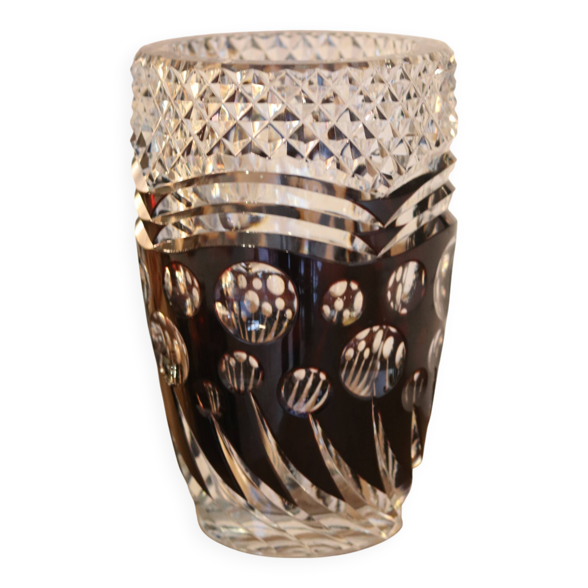 Art Deco vase in two-tone black and clear crystal, Val-Saint-Lambert, circa 19