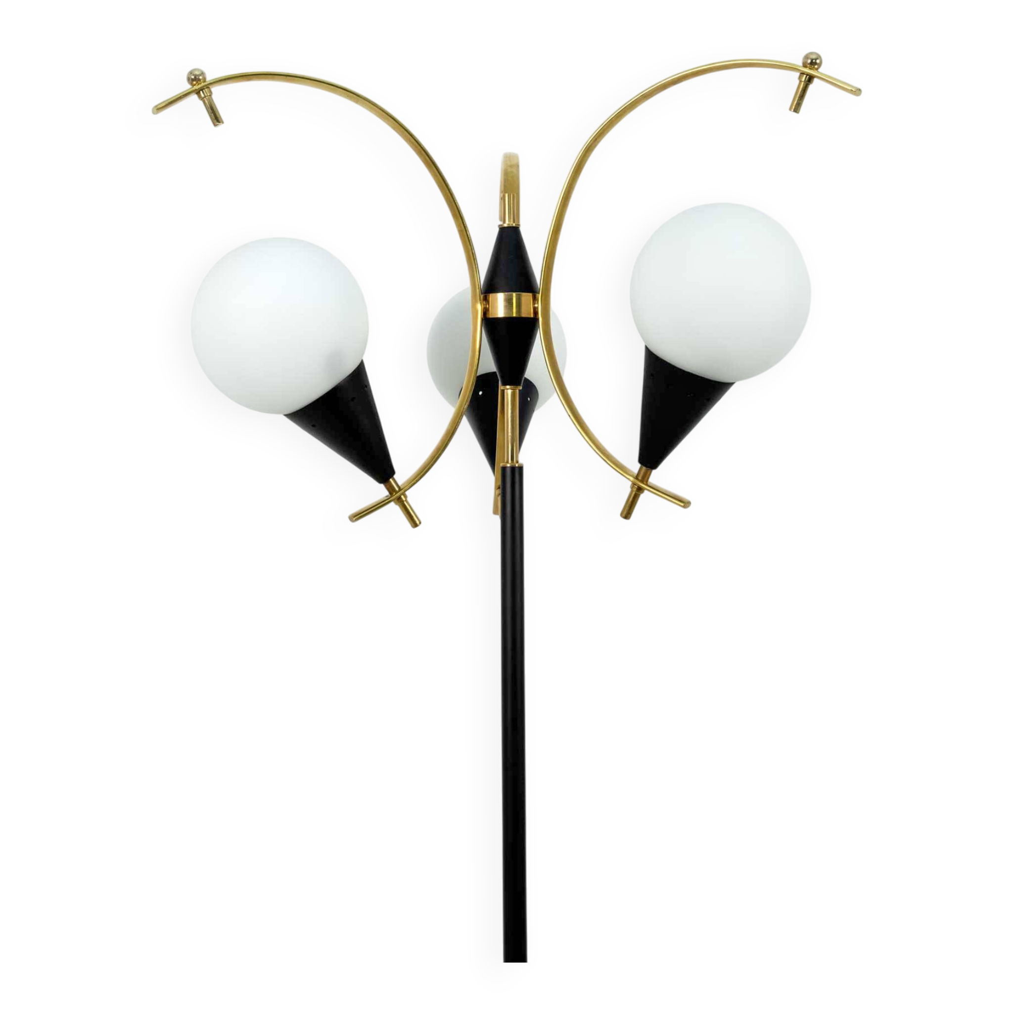Stilnovo Mid-Century Modern Italian Brass and Opaline Glass Floor Lamp, 50