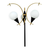 Stilnovo Mid-Century Modern Italian Brass and Opaline Glass Floor Lamp, 50