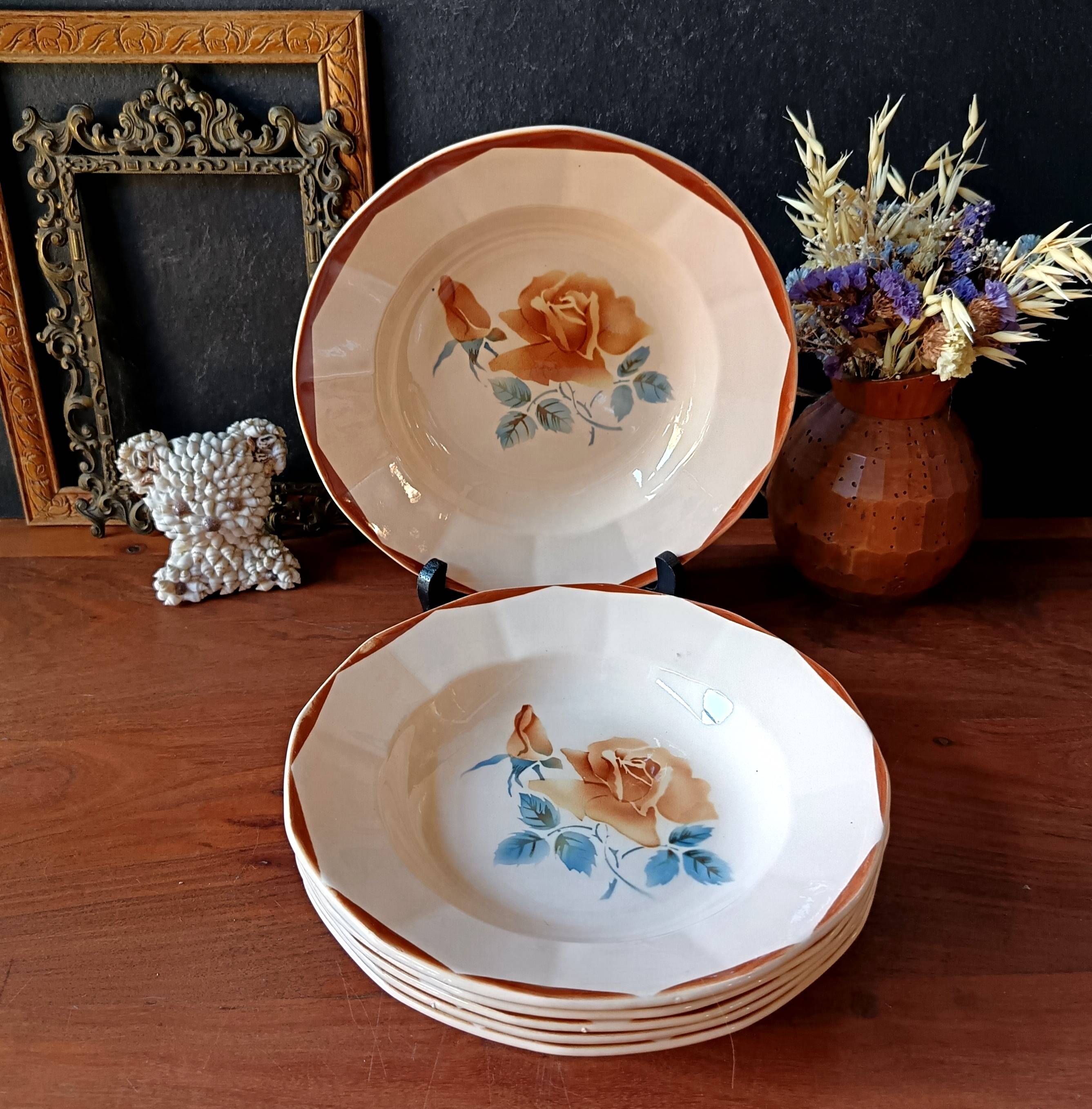 6 vintage soup plates Sarreguemines Digoin