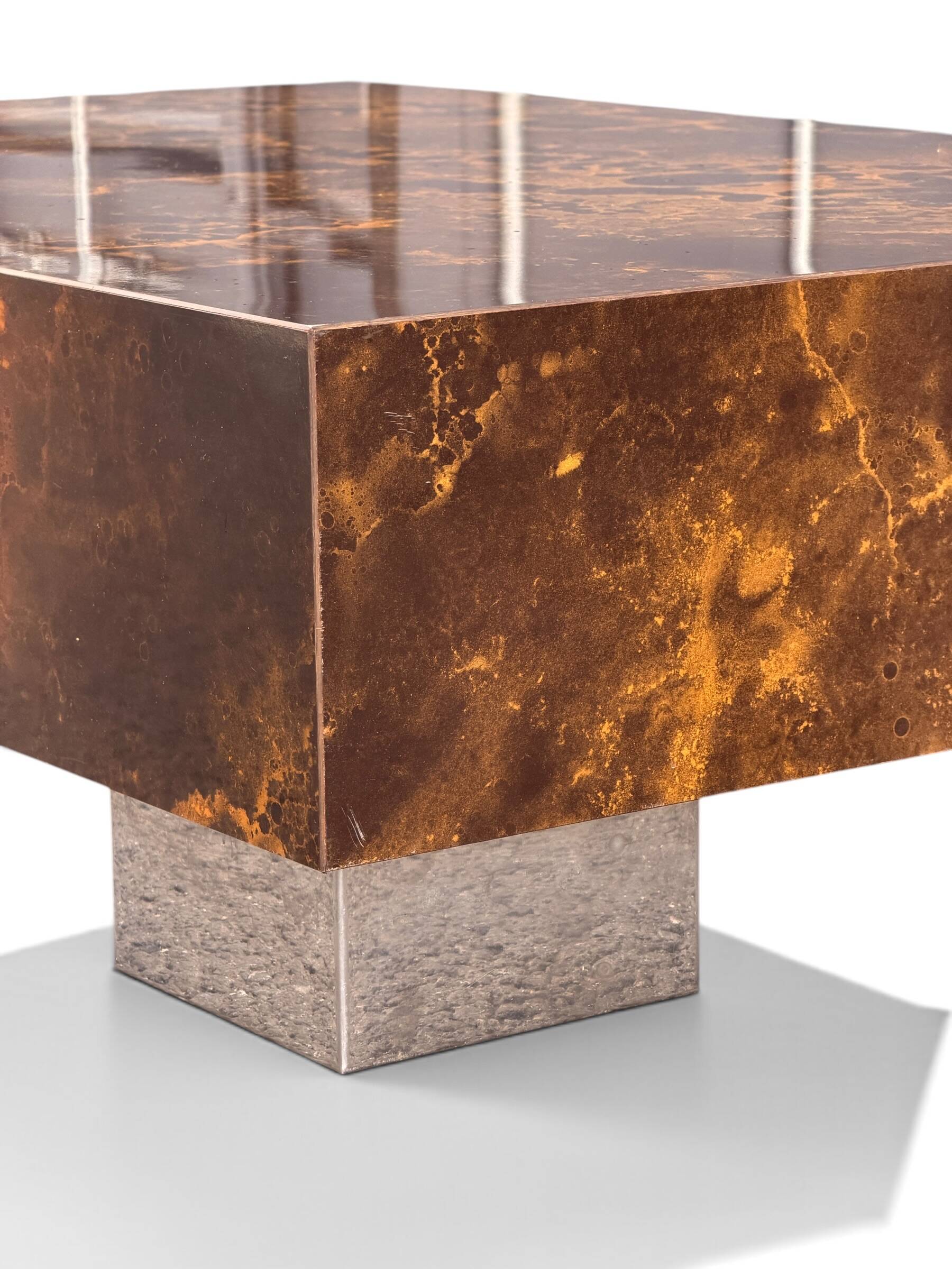 Table Basse Vintage Guy Lefèvre - Laque Écaille & Métal (Années 70)