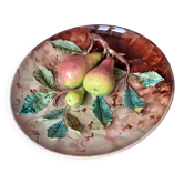 27 cm plate to hang in slipware signed EH with a pear design.