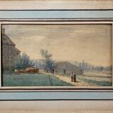 Tableau Aquarelle vers 1870 "La conversation" signée avec Marie Louise