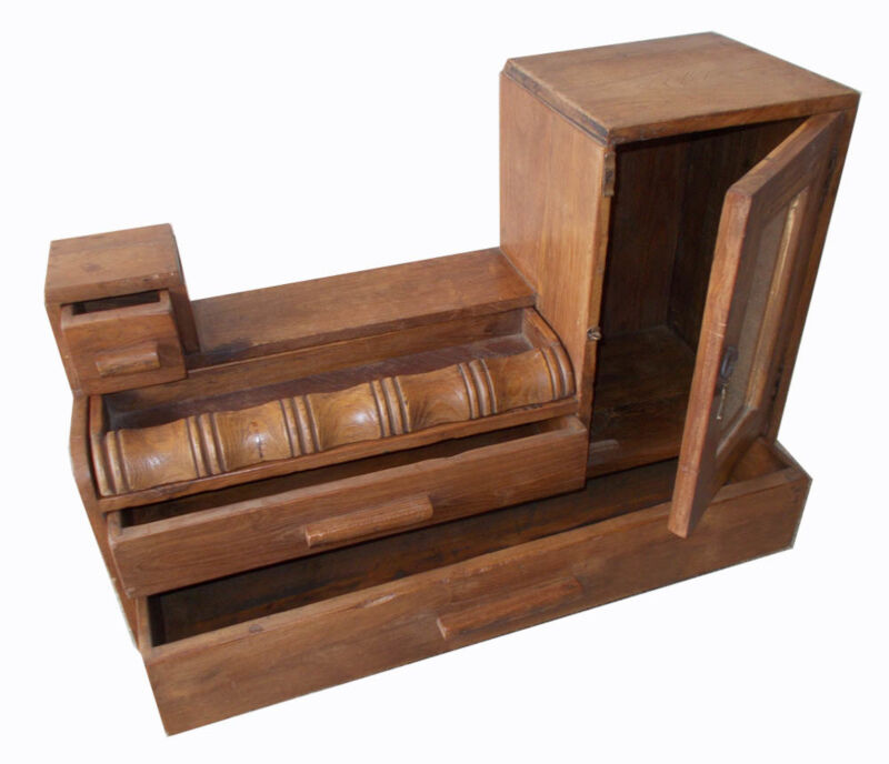 Retro art deco showcase in teck on old foot children's furniture