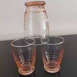 Set of 3 pink smoked glasses in chiseled glass from the 1950s