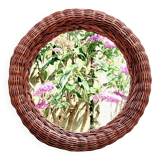 Vintage round woven rattan wall mirror