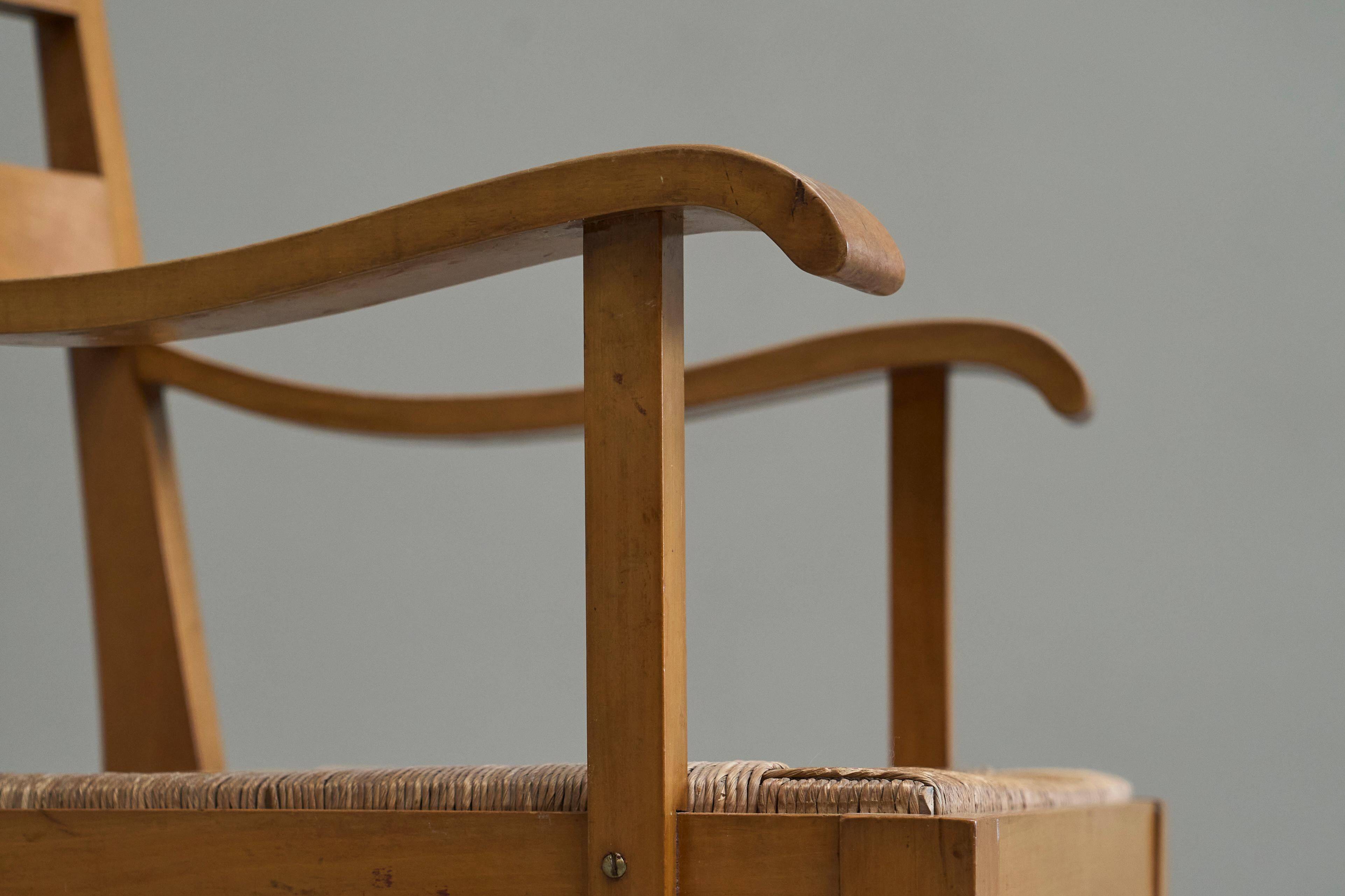 Oscar Degeyter armchair, solid wood, rush, 1942