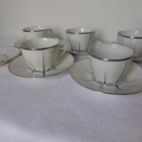 Set of 5 art deco style cups and saucers