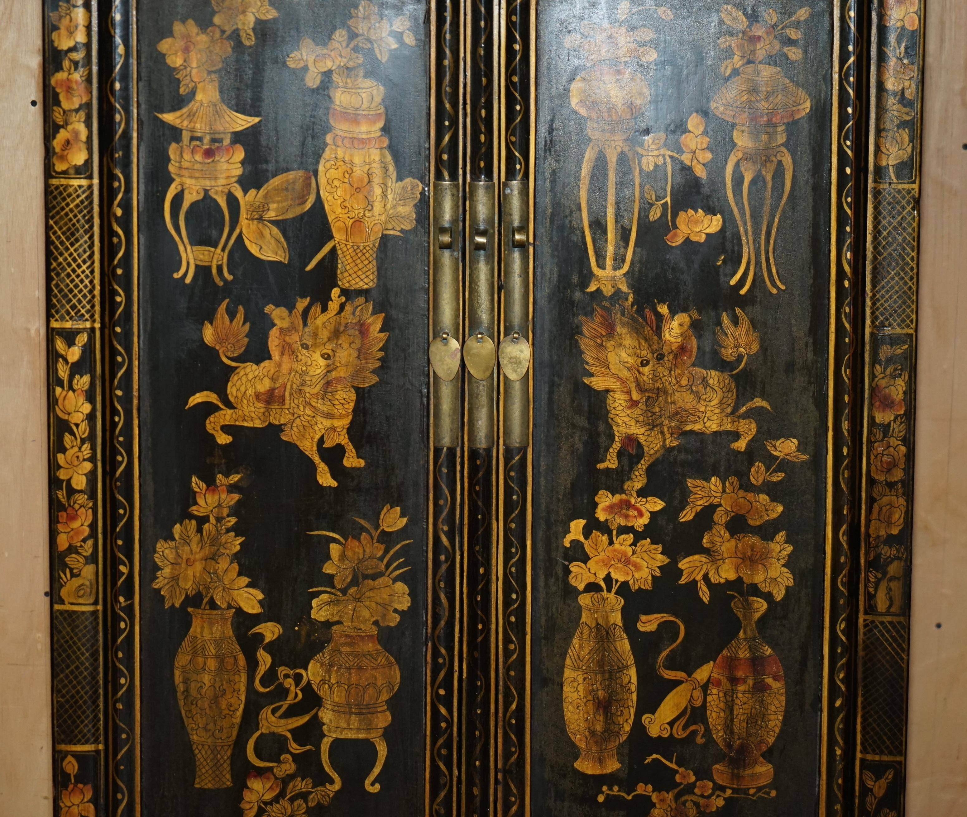 Chinese lacquered wedding cabinet painted circa 1920