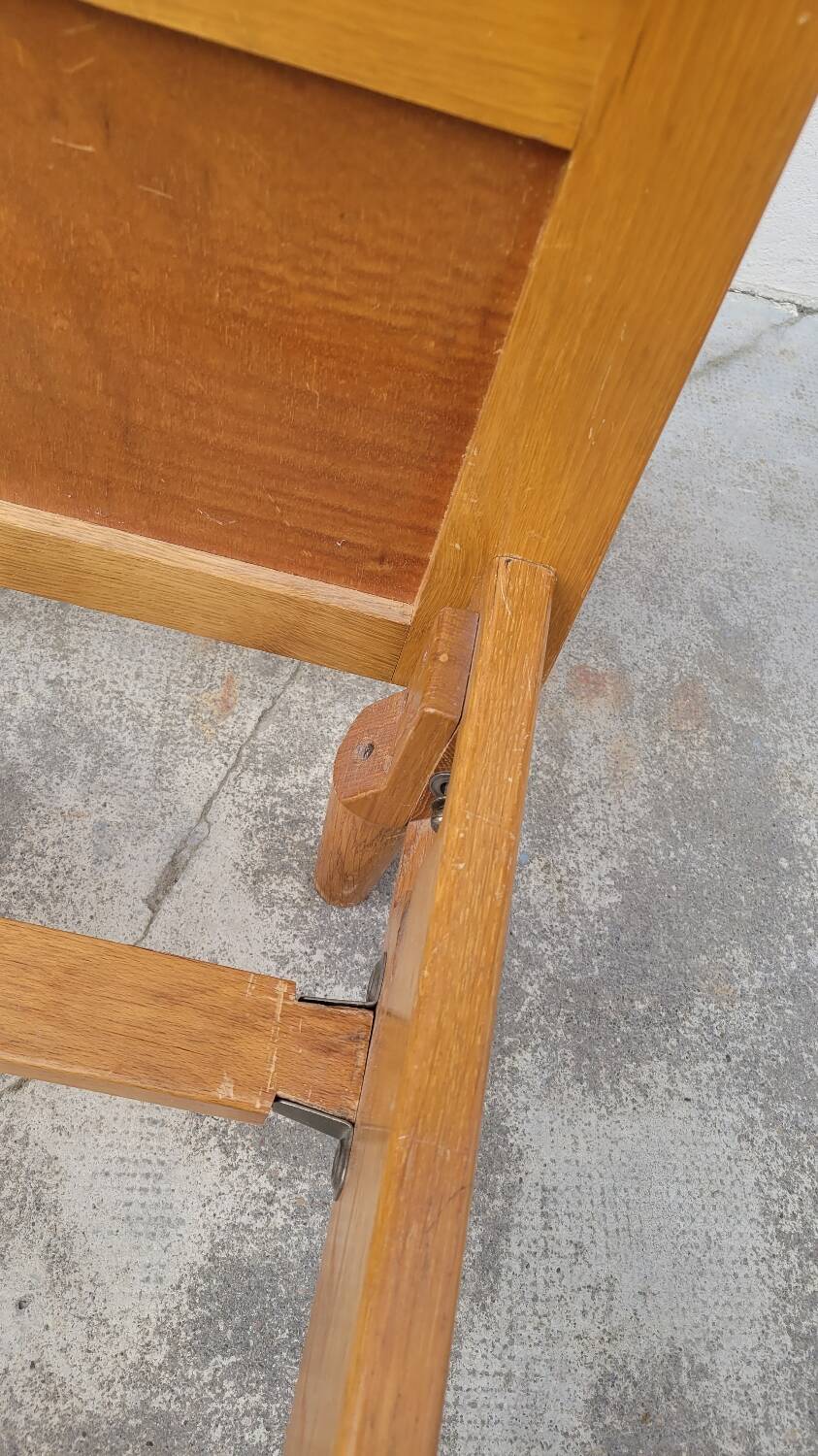 Vintage rattan and solid oak bed 1950s design