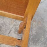 Vintage rattan and solid oak bed 1950s design