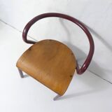 Vintage industrial design children's chair, tubular metal, curved wood