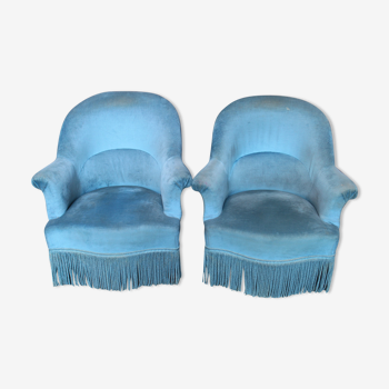 Paire de fauteuils velours bleu