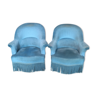 Paire de fauteuils velours bleu