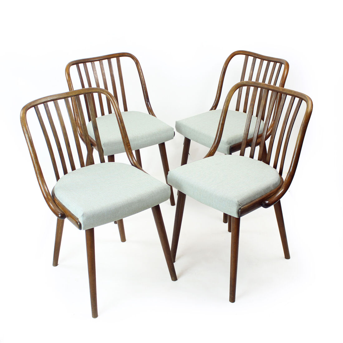 Set Of 4 Dining Chairs In Bent Dark Oak By Jitona, Czechoslovakia 1960s