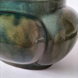 Cache-pot Art déco lobé en faïence émaillée vert turquoise