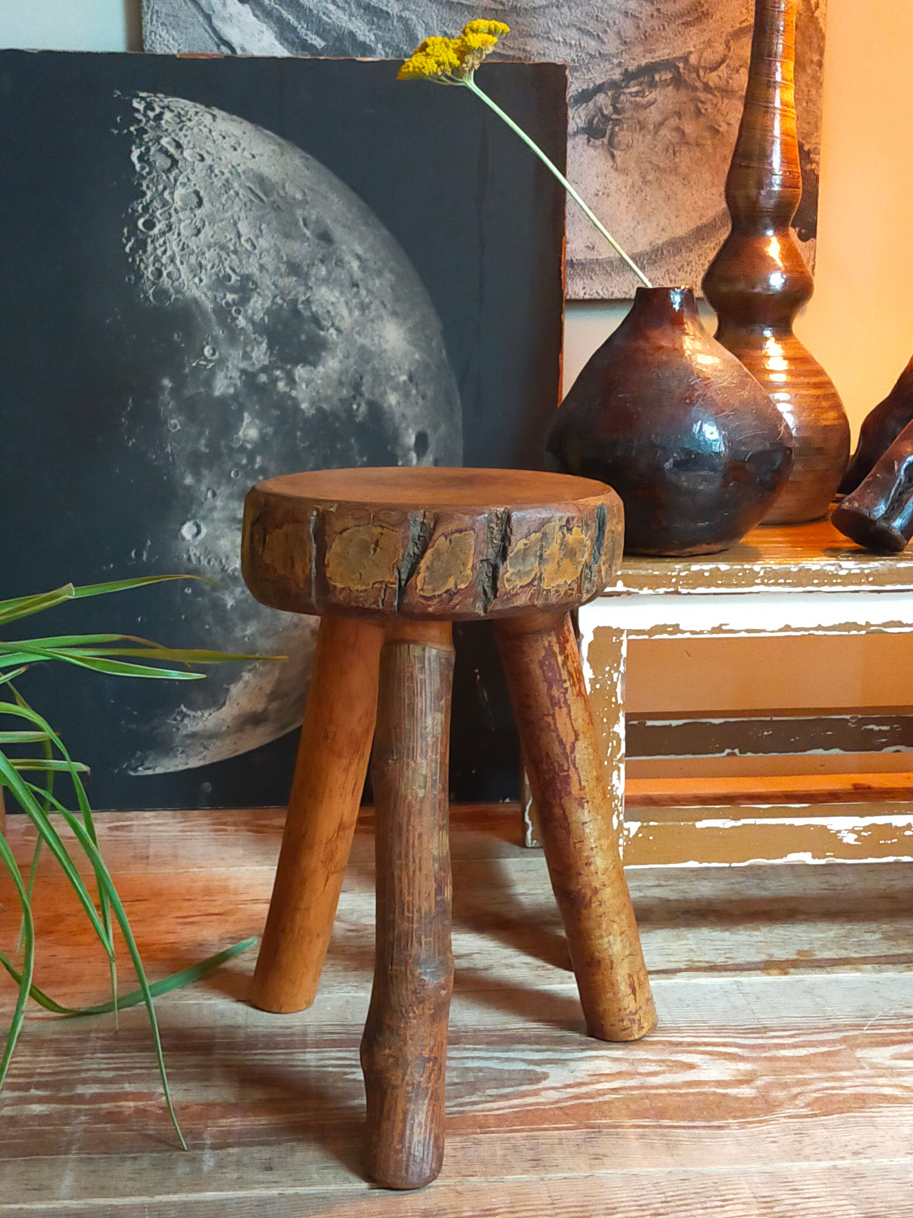 Tripod side stool solid wood Art-popular vintage