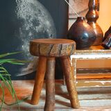 Tabouret d'appoint tripode bois massif Art-populaire vintage