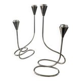 Pair of modernist silver metal candlesticks