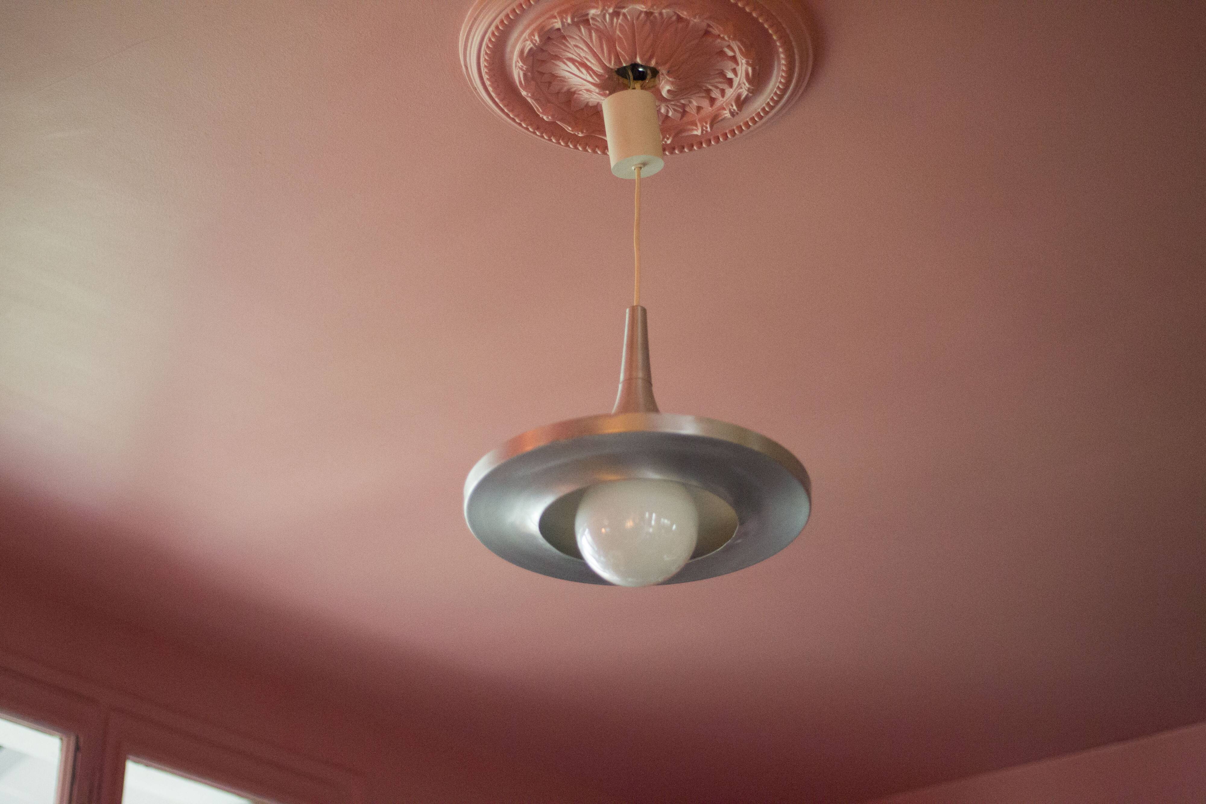 Space Age aluminum suspension, saucer suspension, vintage ceiling lamp, ceiling lamp