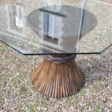 Maugrion rattan table and its 4 chairs