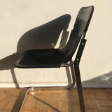 Set of 6 chairs in chrome metal and black leather - 1970