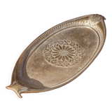 Vintage brass tray, oval tray, tray with handles, engraved tray with floral pattern, tray