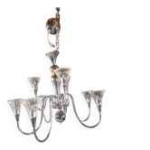 Chandelier from the 1930s to 1950s in chrome metal and thick glass.