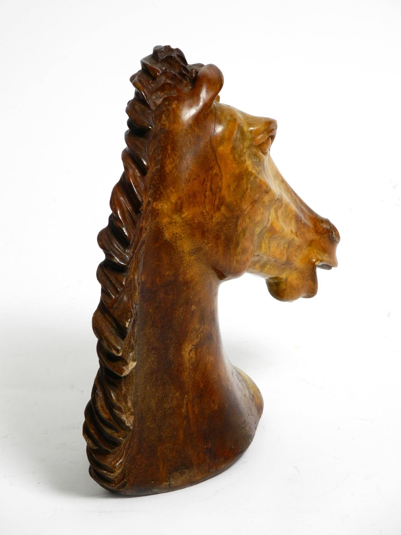 Decorative heavy lifelike 1960's horse head sculpture in brown soapstone