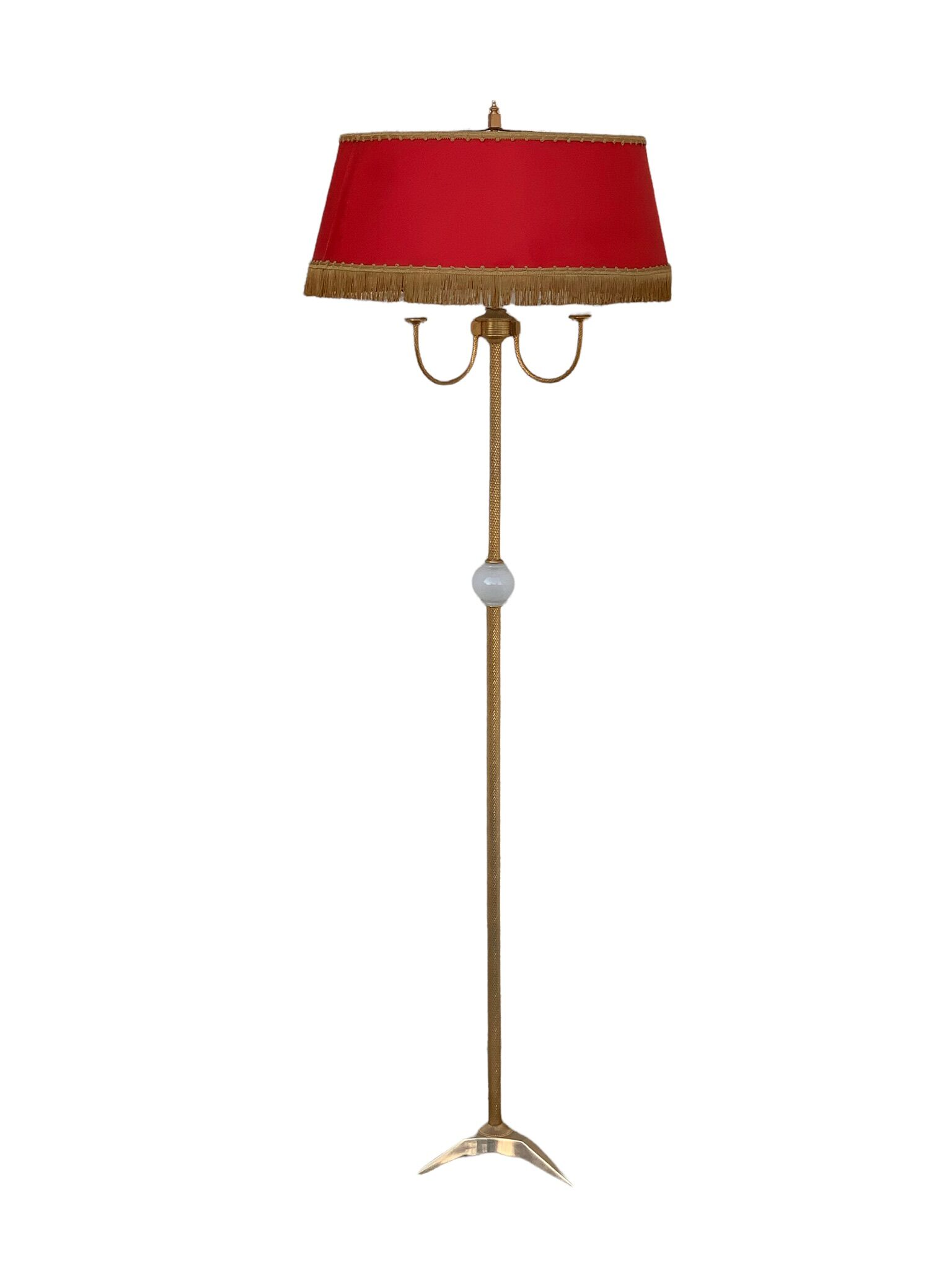 Vintage brass floor lamp in scale and opaline 1950