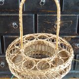 Vintage wicker bottle and glass holder