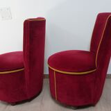 Pair of cabaret armchairs red velvet gold border