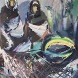 Original Swedish Mid-Century Oil on Canvas "Figures" by Erik Loo(1914-2004) - Vintage & Framed