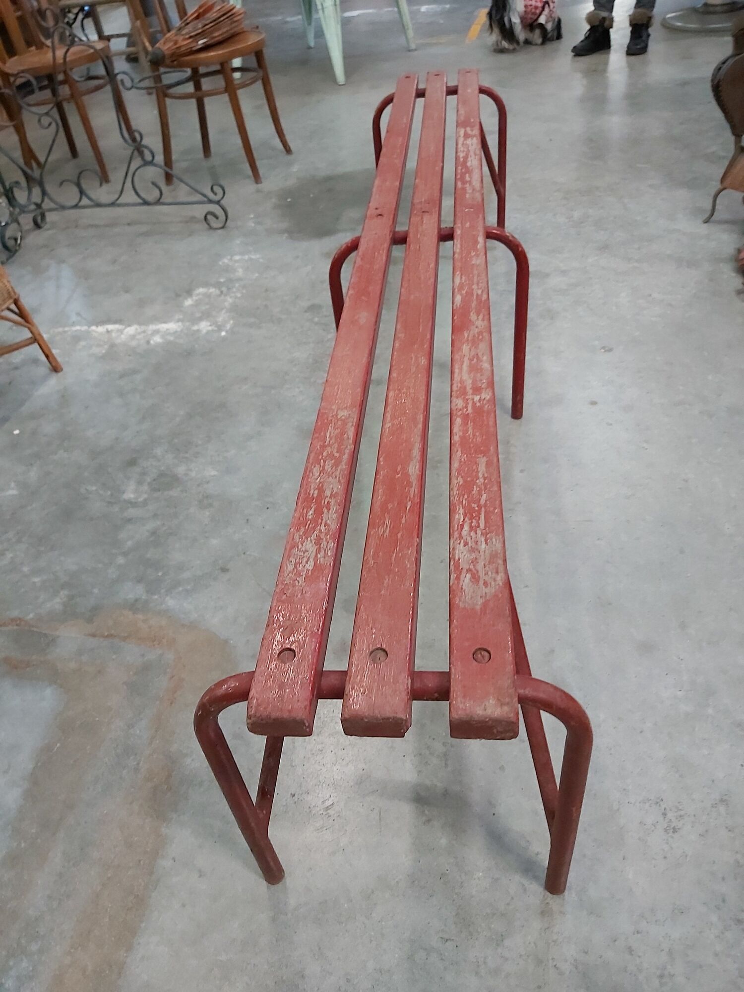Banc d'école en fer tubulaire et bois 209 cm