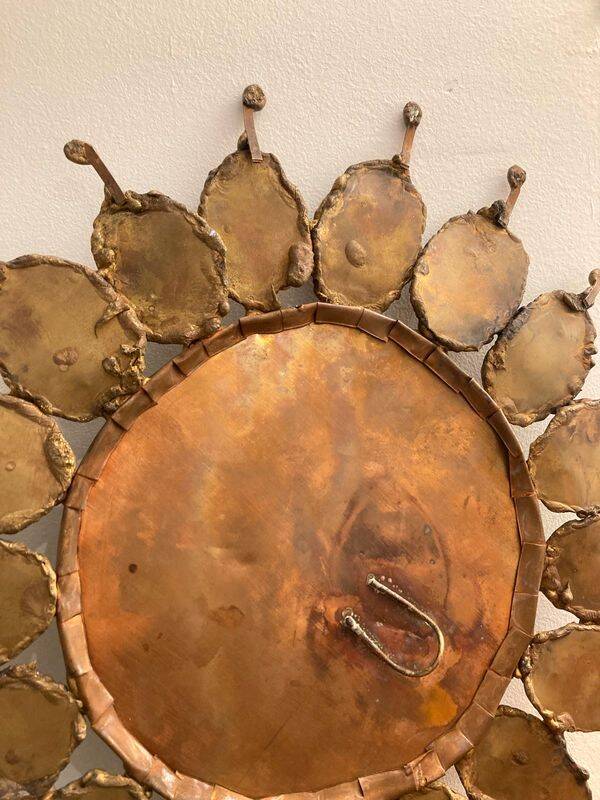 Brutalist brass and copper mirror 1960 design