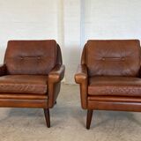 Vintage retro danish mid-century svend skipper club chairs in cognac leathe