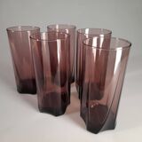 Set of 5 water/juice glasses, vintage smoked purple