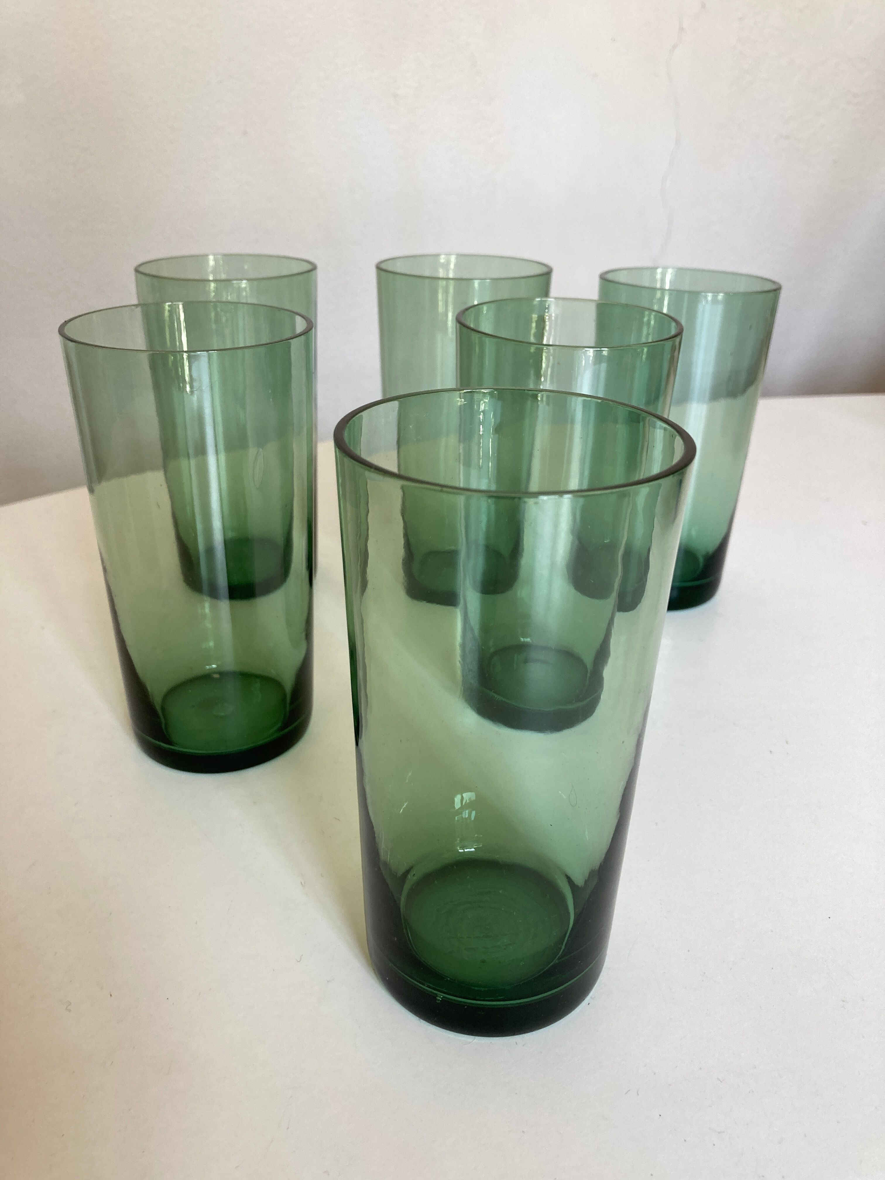 Set 6 glasses green cups blown 1960