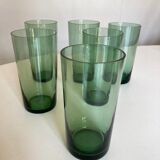 Set 6 verres gobelets verts soufflés 1960