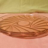 Art Deco pink glass tray and 7 glasses Made in France