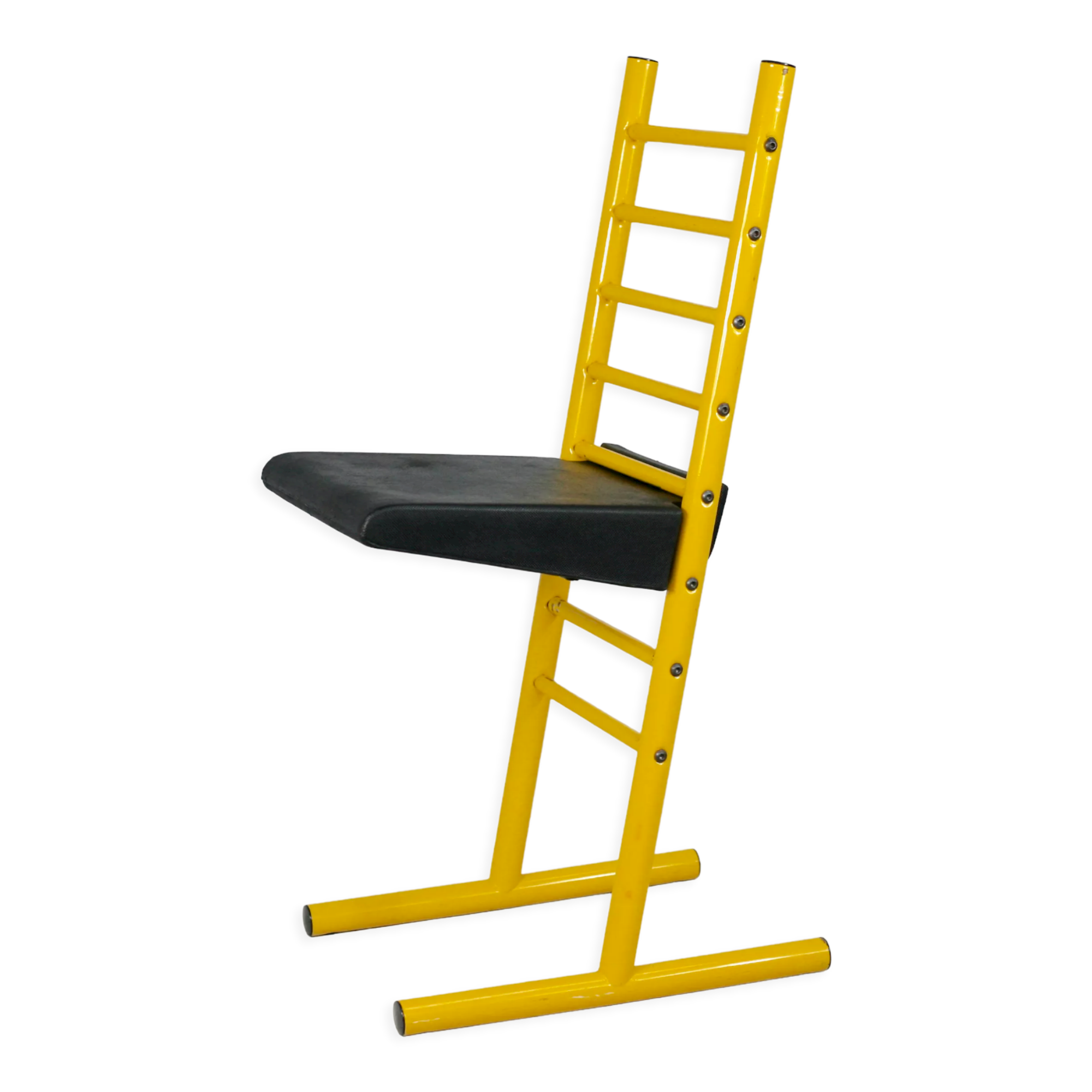 Adjustable seat chair. Circa 1980. Italy. Yellow lacquered steel.
