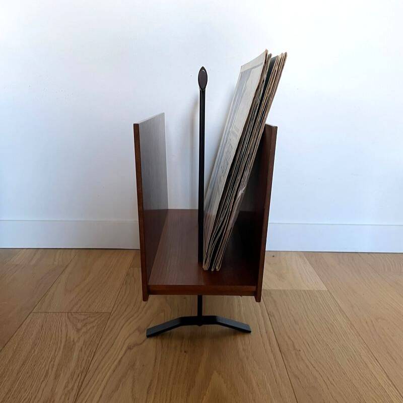 Vintage walnut and black OPAL magazine/vinyl rack