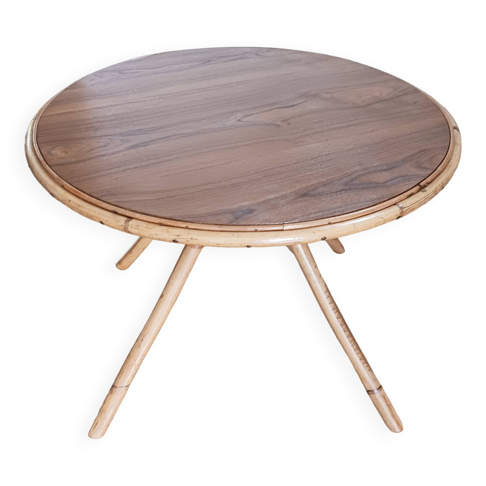 Rattan/bamboo and wood coffee table. Vintage 50s/60s.