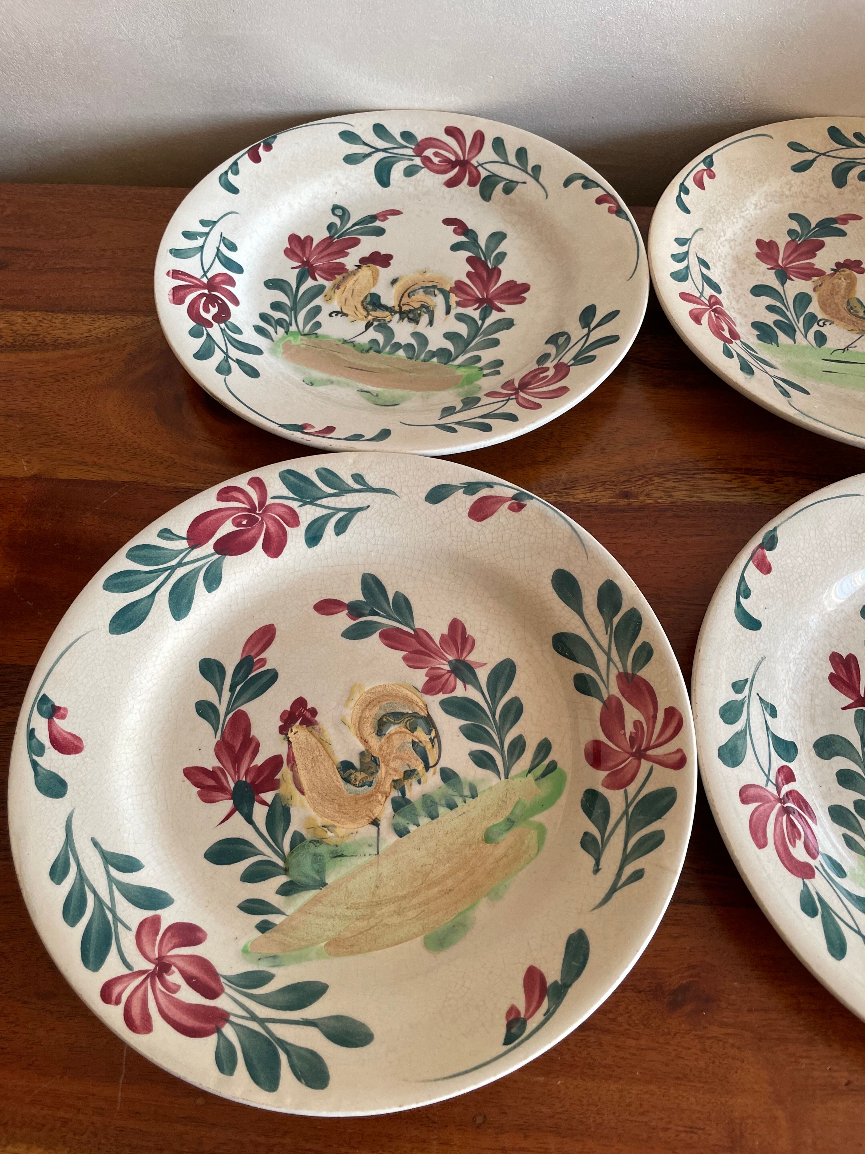 4 plates rooster