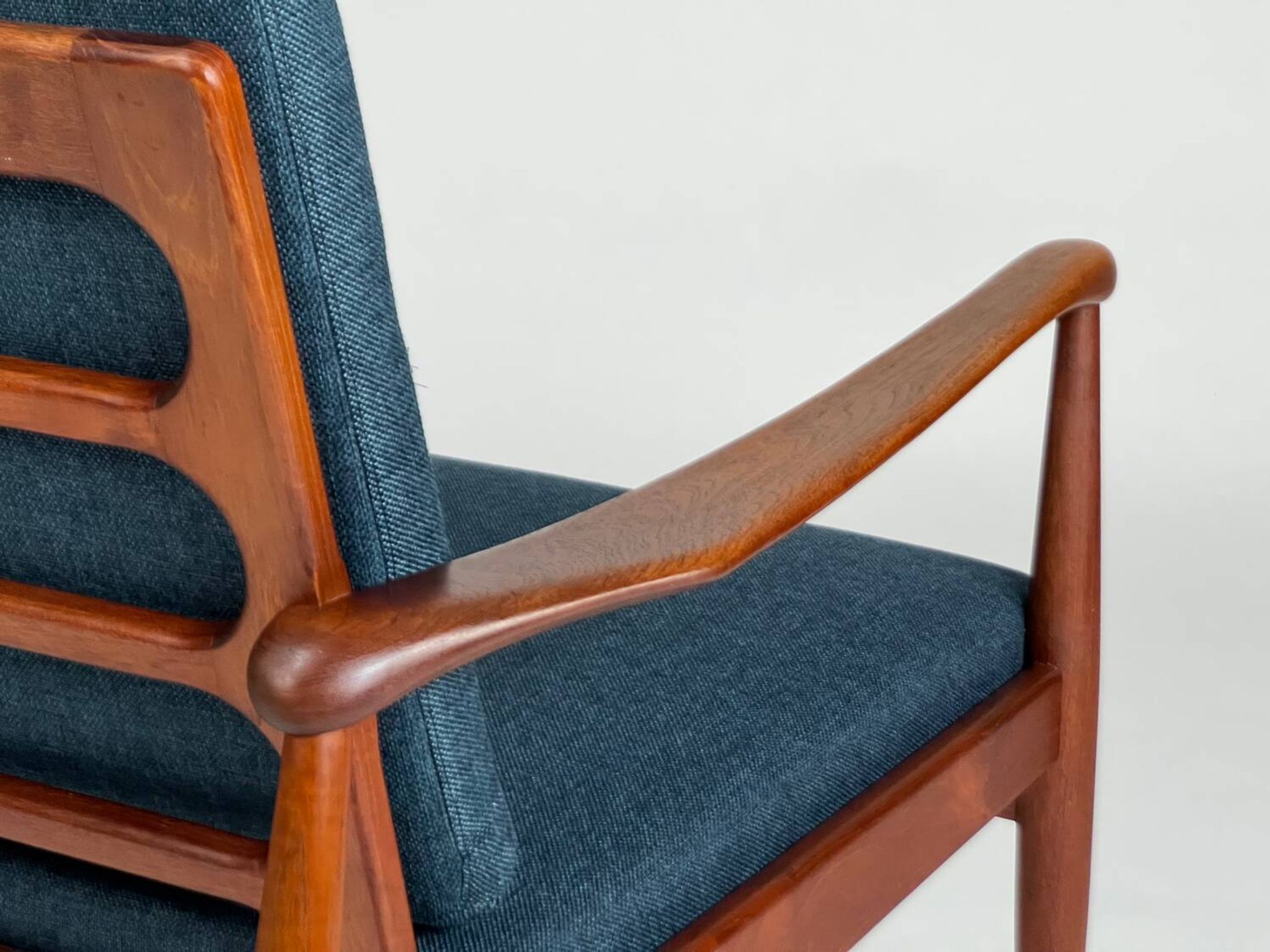 Mid-century teak armchair easy chair reupholstered 60s vintage