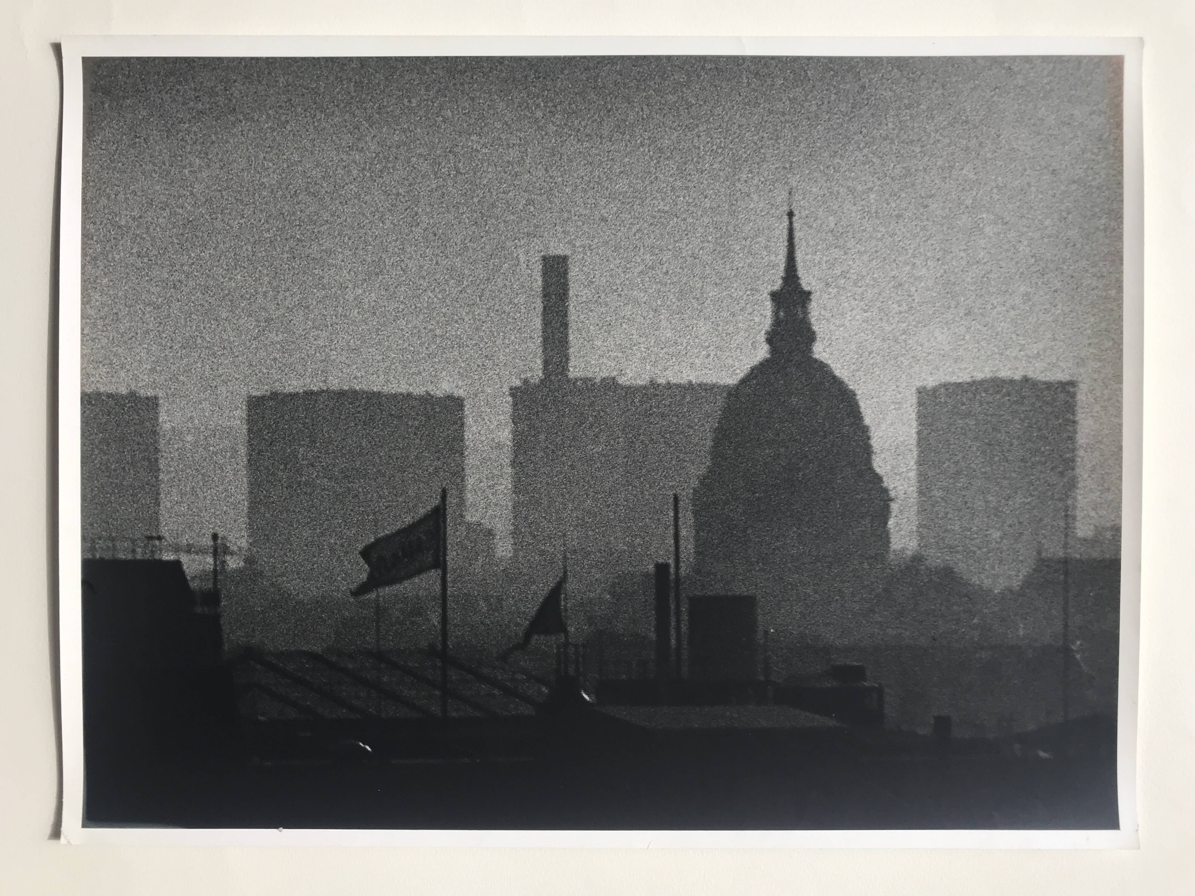 Rosine nusimovici, rooftops of paris from beaubourg, 1978. silver print