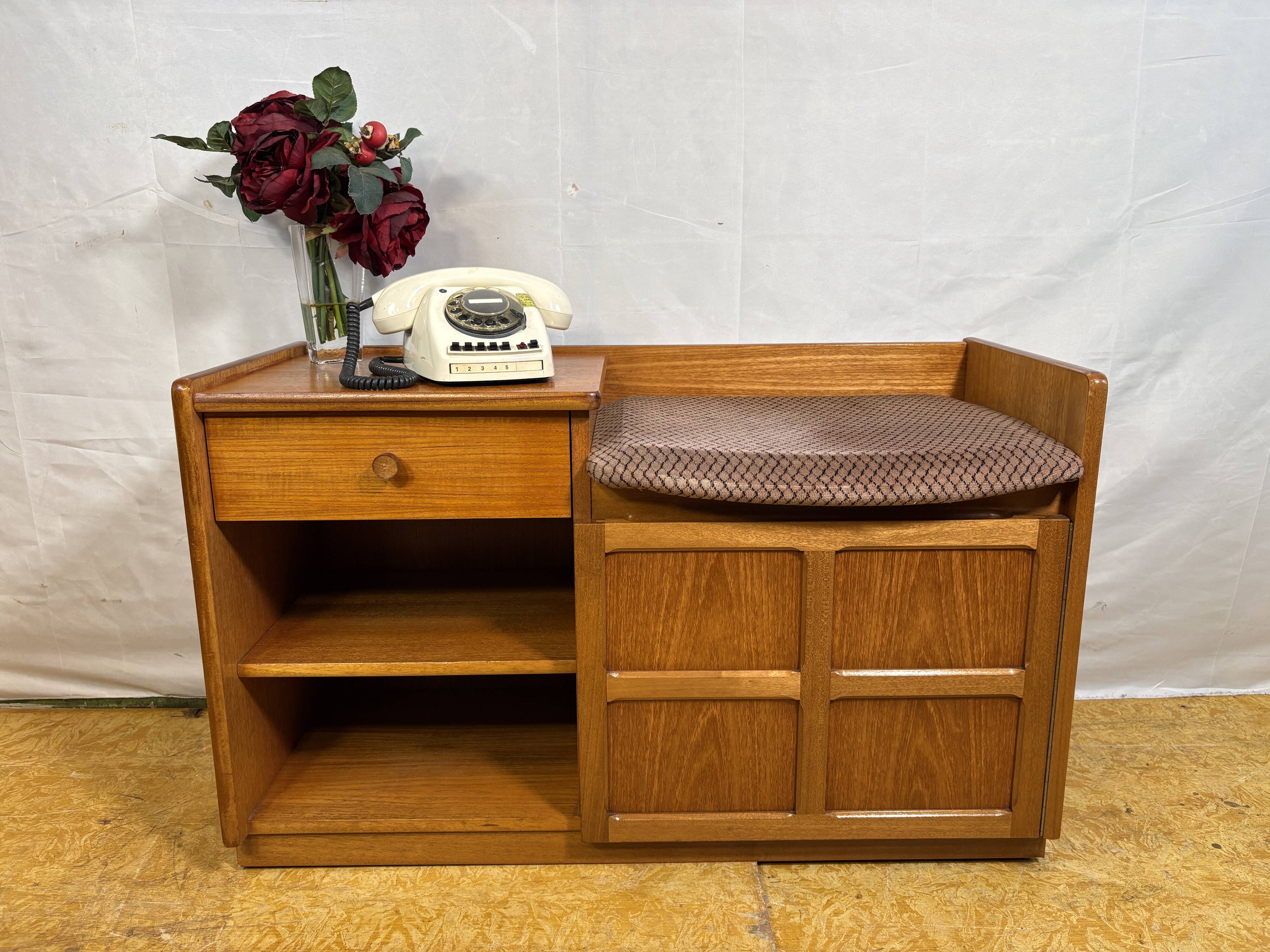 Mid-century retro vintage teak telephone seat by Nathan 1960–1970