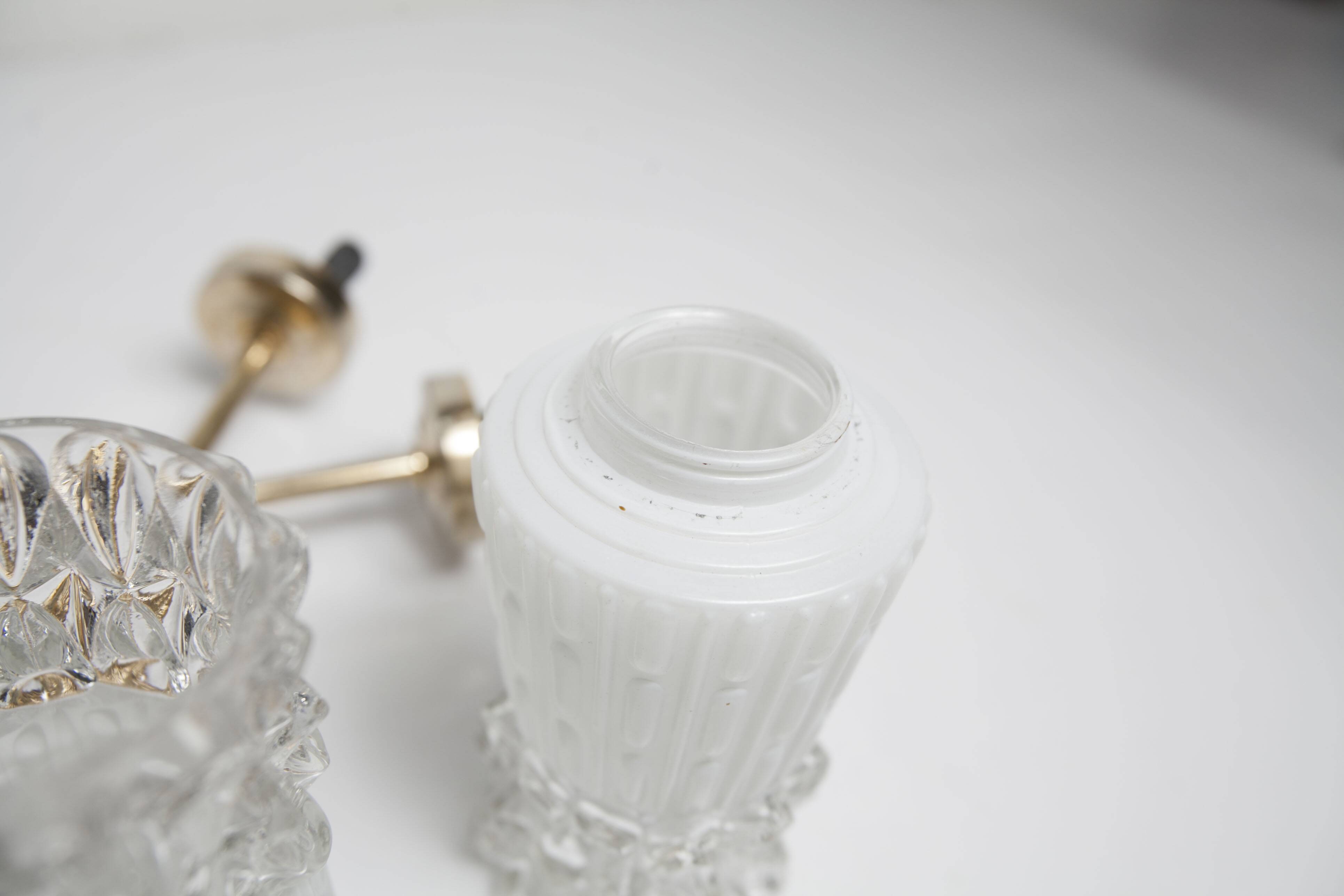 Pair of brass and glass wall lights 1960