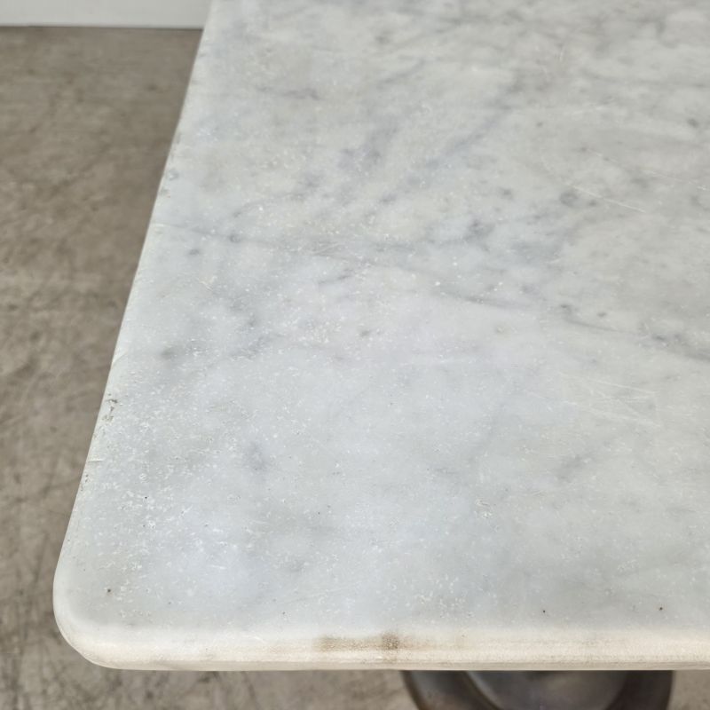 Superb cast iron and Carrara marble display table from a chocolate factory circa 1900